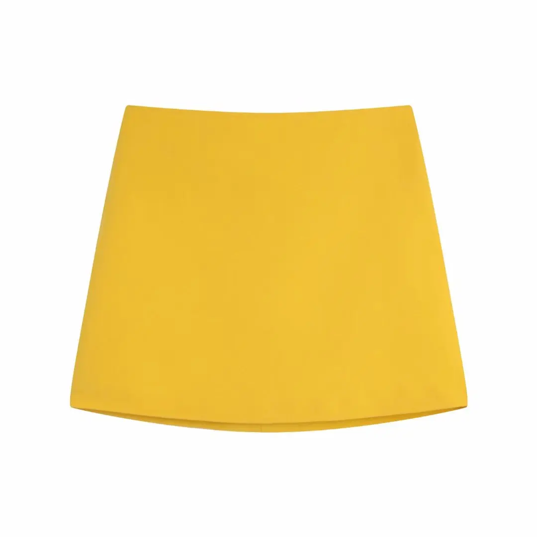 2022 Women Fashion Yellow Mini Skirt Chic Lady Casual Basic Style High Waisted Short Skirt female Skirt for Summer
