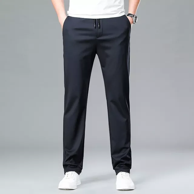 

NEW IN Spring Summer New Men Drawstring Thin Black Track Pants Business Fashion Knitted Regular Fit Casual Trousers Male Brand