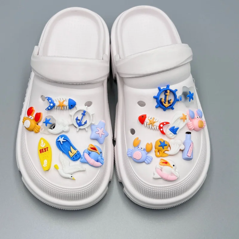 Cute 1Pcs/Set Beach And Seaside Style  Pvc Shoe Charms Diy Buckles Button Slipper Accessories Ornament For Xmas Gift