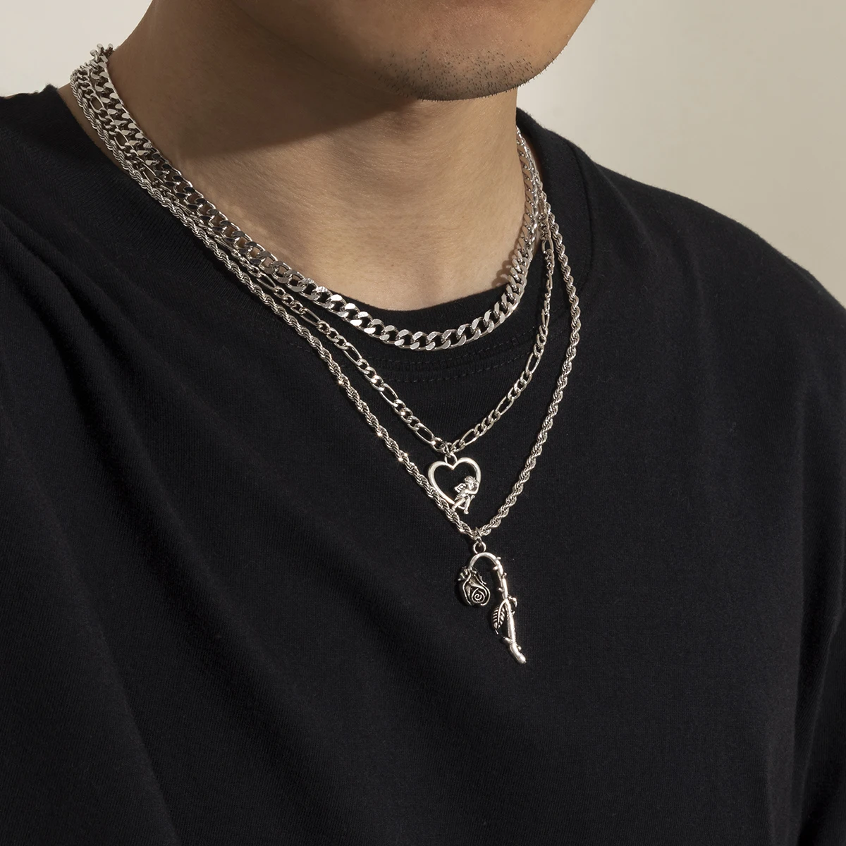 

IngeSight.Z Vintage Link Chain Love Heart Choker Necklaces Portrait Carved Coin Pendant Necklaces for Women Neck Jewelry