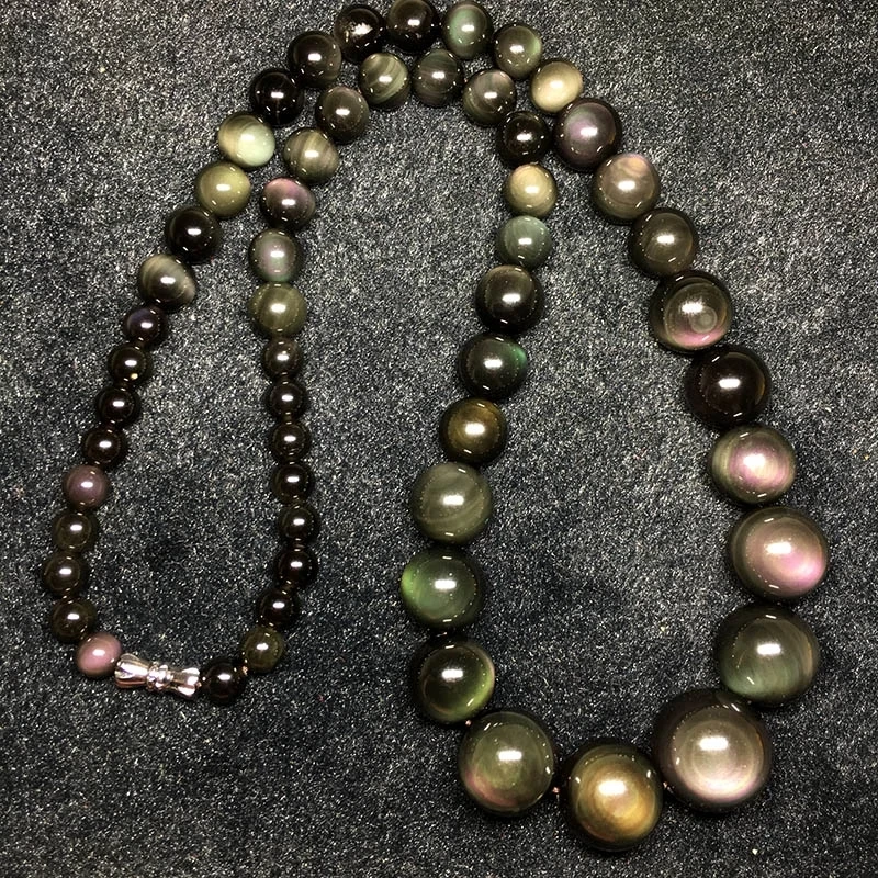 

Jewelry Natural Obsidian Stone Necklace Rainbow Eye Round Beads Tower Chain Women Fashion Unisex Choker Femme