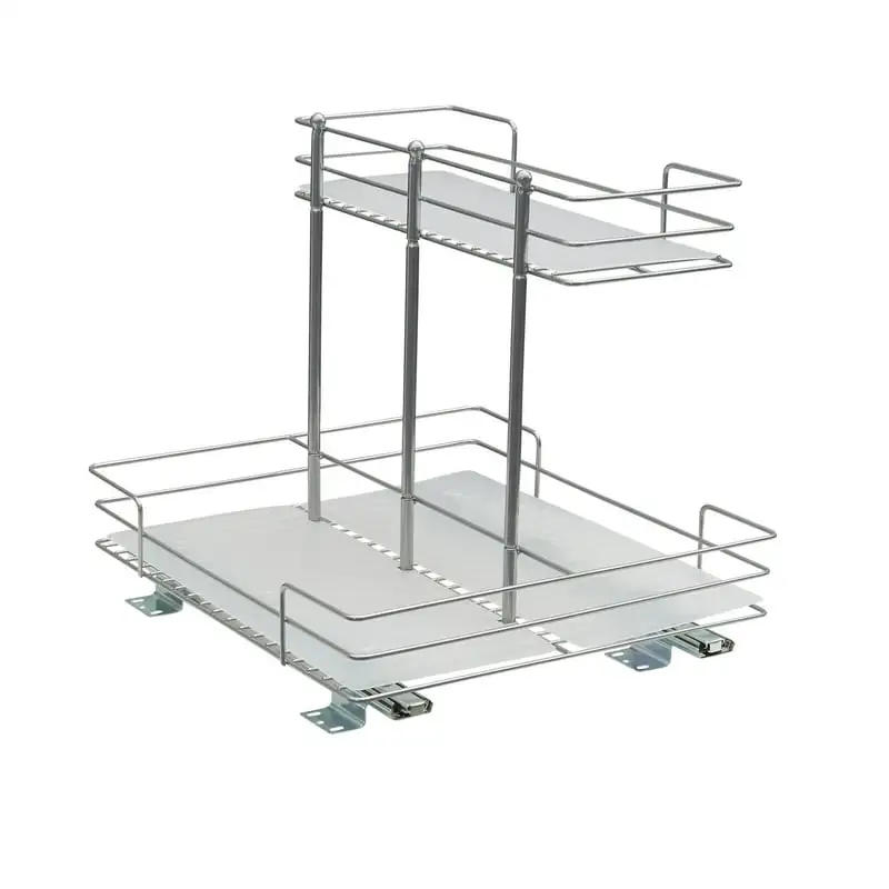 

Double-sided 2-Tier Sliding Pantry Organizer, 14.57" H x 14.96" W x 15.94" D, Powder-Coated Steel Frame, Great for Kitchen or Ba