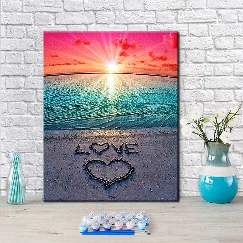 

02017337Digital oil painting modern simple sunset mountains and rivers aesthetic hand-painted decorative painting