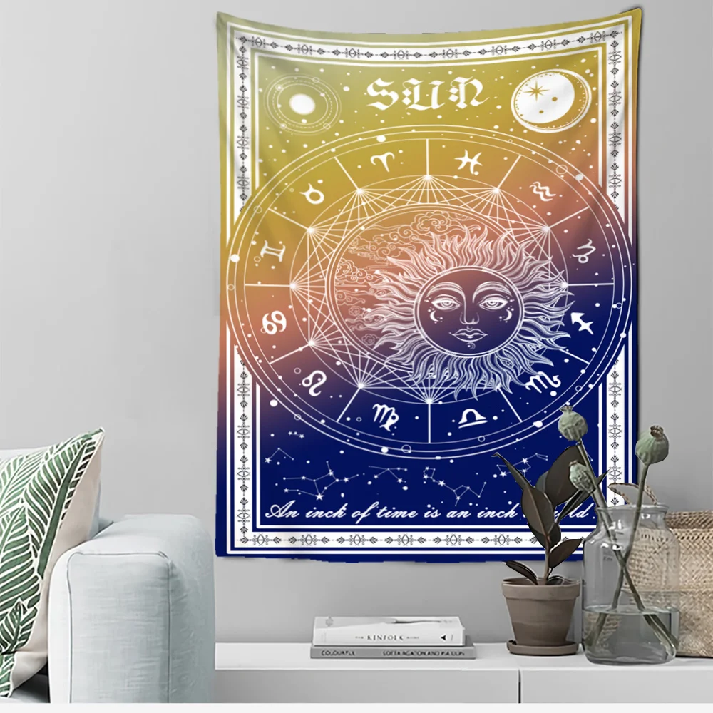 

Sun Moon Constellation Tapestry Wall Hanging Psychedelic Tapiz Hippie Tarot Art Witchcraft Occult Home Decor