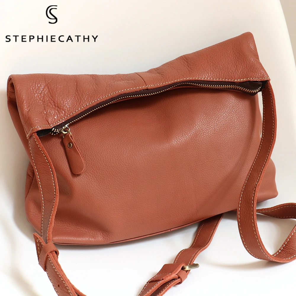 SC Soft Genuine Leather Hobo Shoulder Bags For Women Casual Slouchy Crossbody Female Daily Large Natural Cowhide Purse Handmade