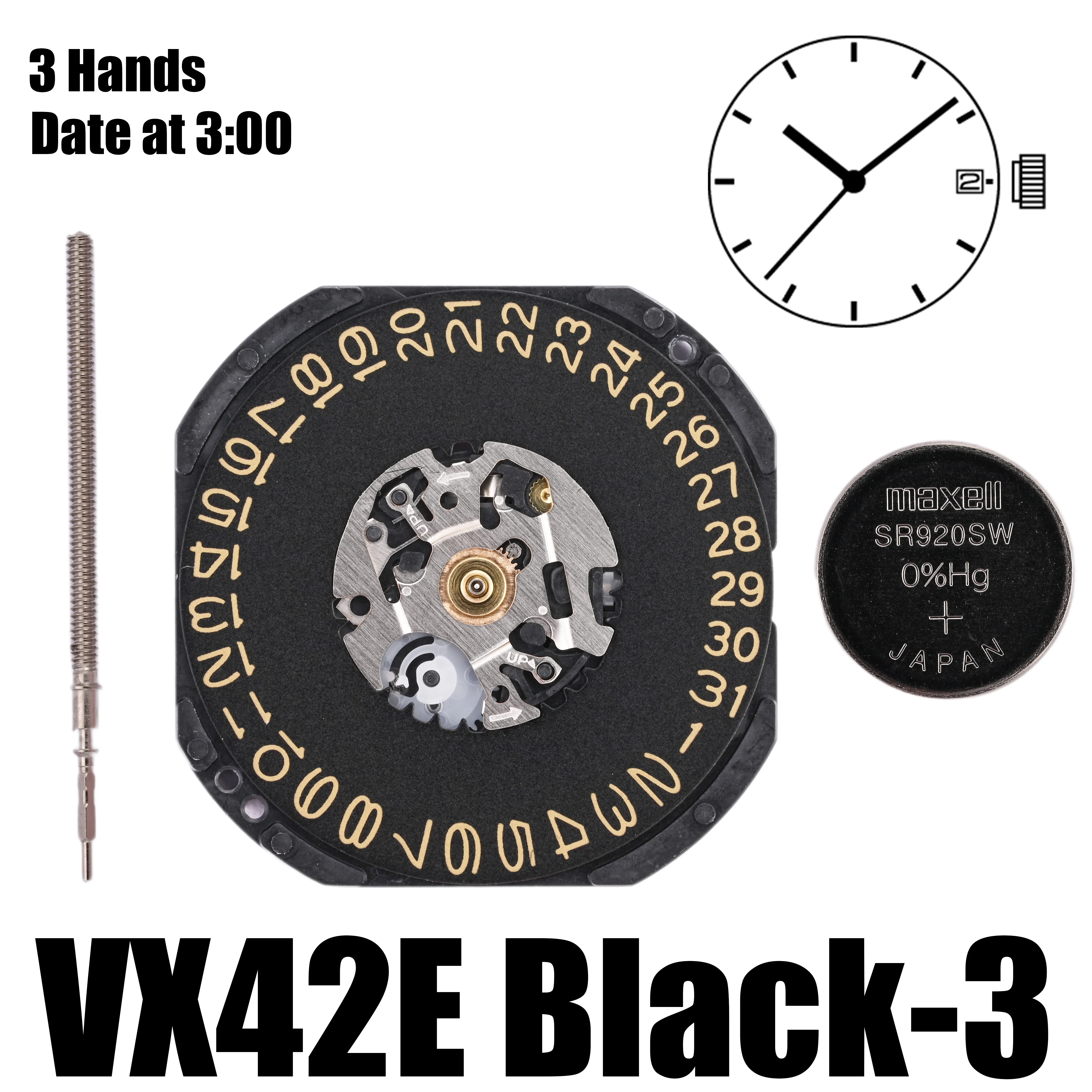 Движение VX42 Φ движение черный диск 3 стрелки дата размер: 11 1/2 дюйма высота: 2 62 ММ