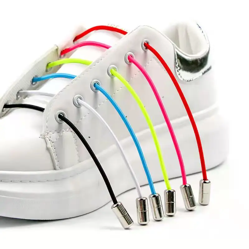 Fashion No Tie Shoe Laces Metal Lock Elastic Round Shoelaces Kids Adult Sneakers Quick Lazy Shoe Lace Shoestrings 12 Colors
