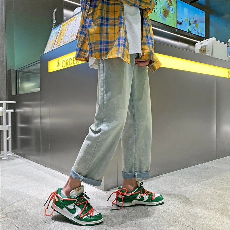 Summer Blue Jeans Men Fashion Retro Casual Wide Leg Jeans Mens Streetwear Loose Hip Hop Straight Denim Pants Mens Trousers M-2XL