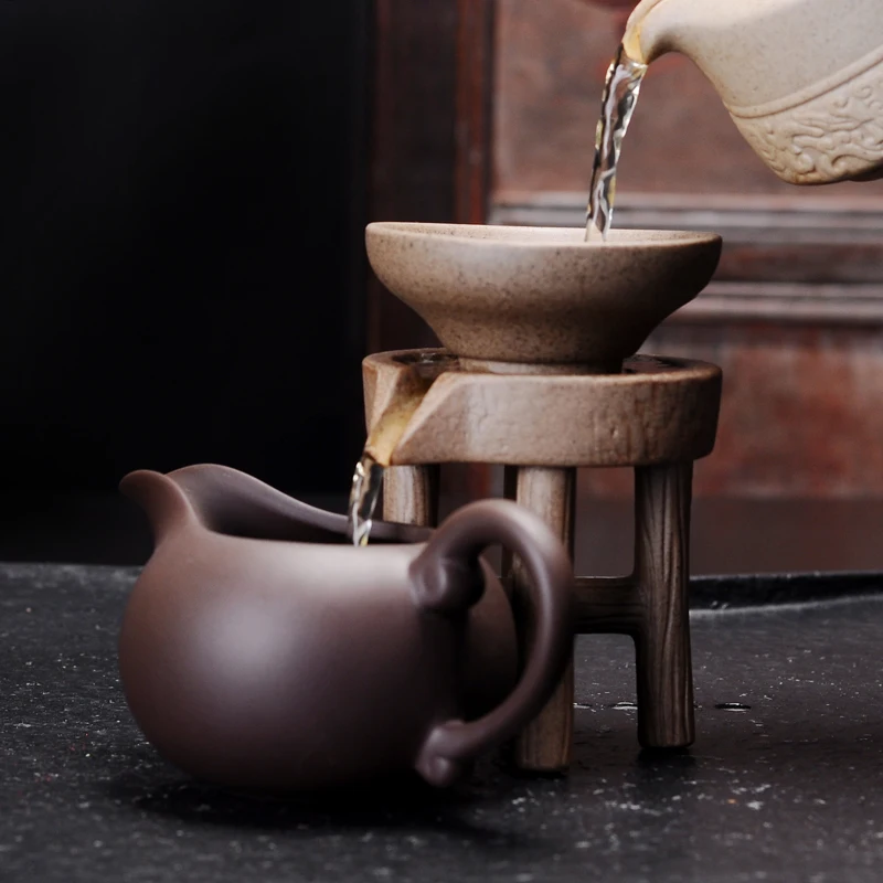 

Purple Clay Stone Grinding Semi-automatic Tea Set Tea Ceremony Tea Bubble Tea Strainer Lazy Tea Drain Rack