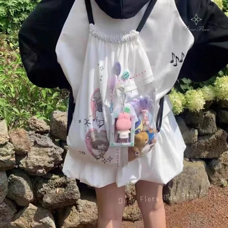 Лолита японский мультфильм шикарный рюкзак на шнурке женский Y2K прозрачный DIY