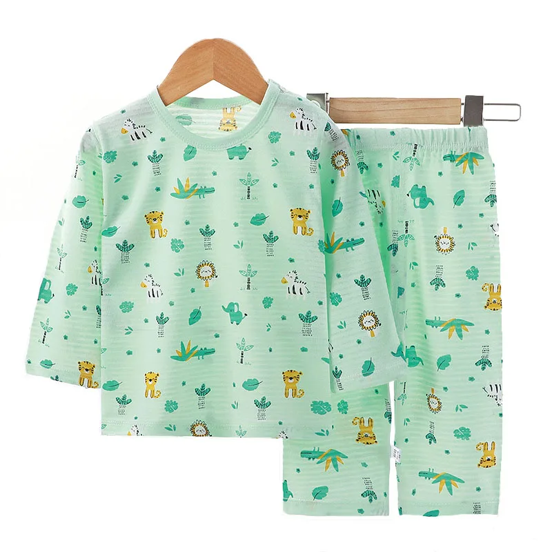 

Spring and Summer children's Cotton Suit Green Pajamas men's and women's Suit 7 minutes of sleeve