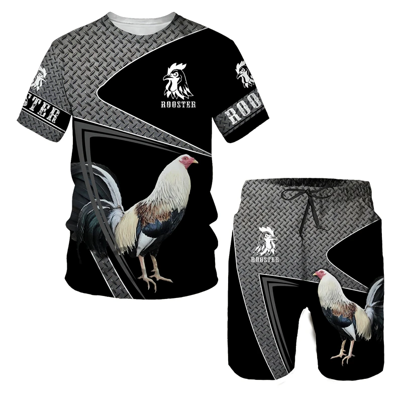 Funny Rooster Hunting Camo T-Shirt Shorts Suit Men's Cool Chicken Cock Animal 3D Printed Summer Fashion Tracksuit Two Piece Sets