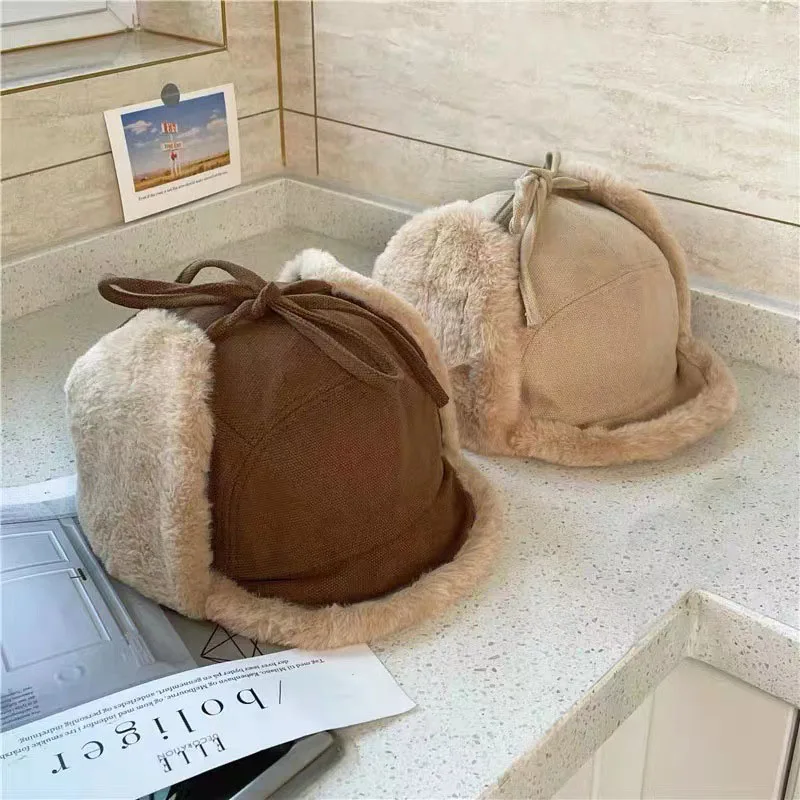 

New Winter Visor Hat For Women Korean Style Soft Fur Wind-proof Fit Outdoor Ski Ushanka Cute Fashion Fold Earflaps Bomber Hat