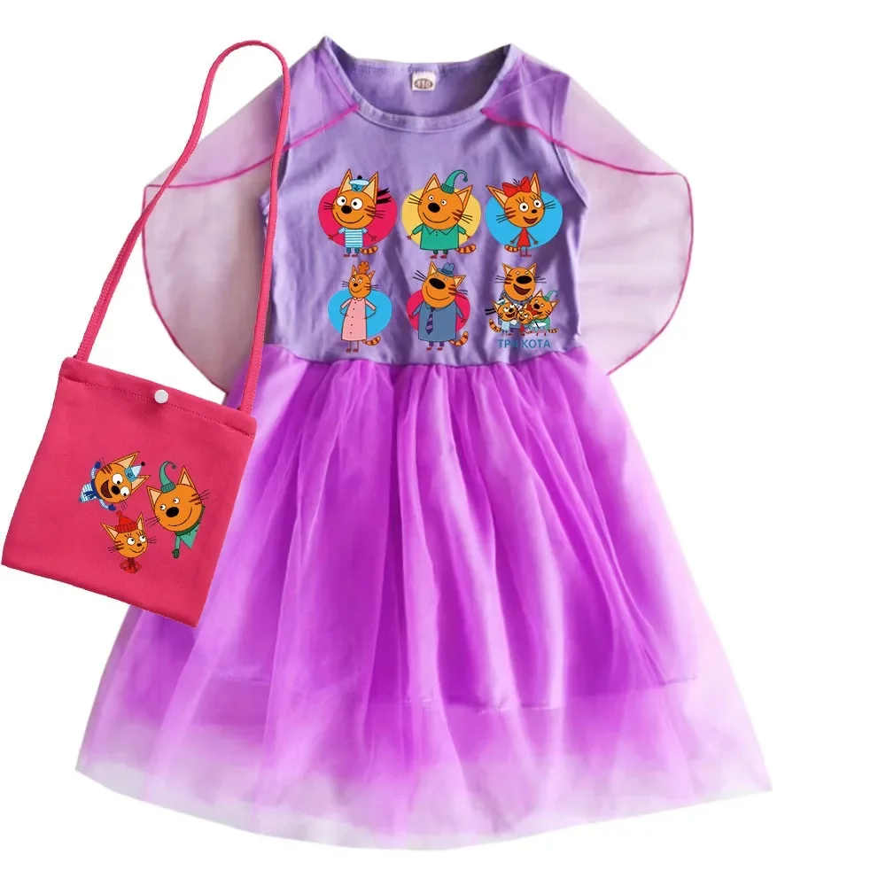 Одежда с изображением детских кошек в стиле аниме повседневные платья и сумка