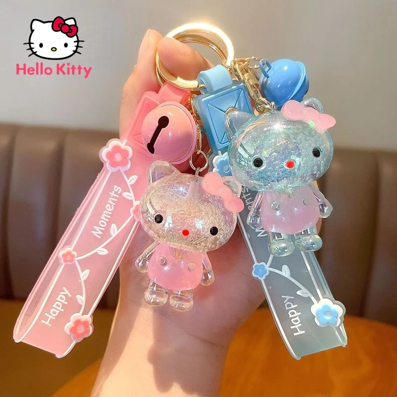 

Брелок Hello Kitty, кукла из мультфильма, кулон, прозрачная акриловая подвеска с колокольчиком, украшение для автомобильной сумки, брелок для клю...