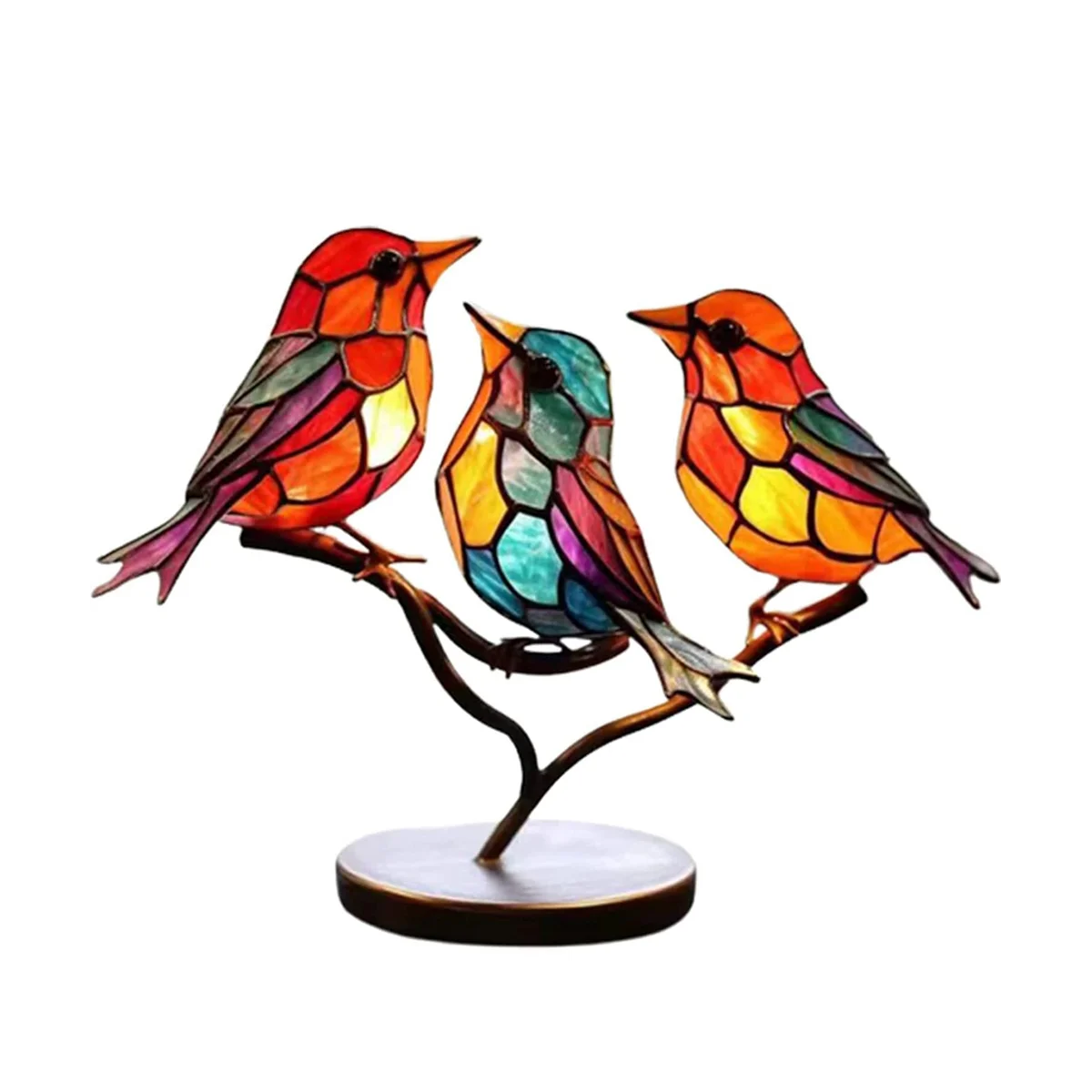 

Stained Glass Birds on Branch Desktop Ornaments,Double Sided Multicolor Style Birds Colors Ornaments,B