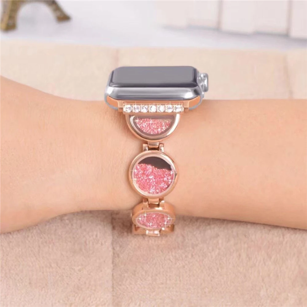 Women Rose Gold Watch Band for Apple Watch 49mm 41 45mm 40 44 42mm Diamond Metal Bracelet for IWatch Series Ultra 8 7 6 5 4 Se 2 enlarge