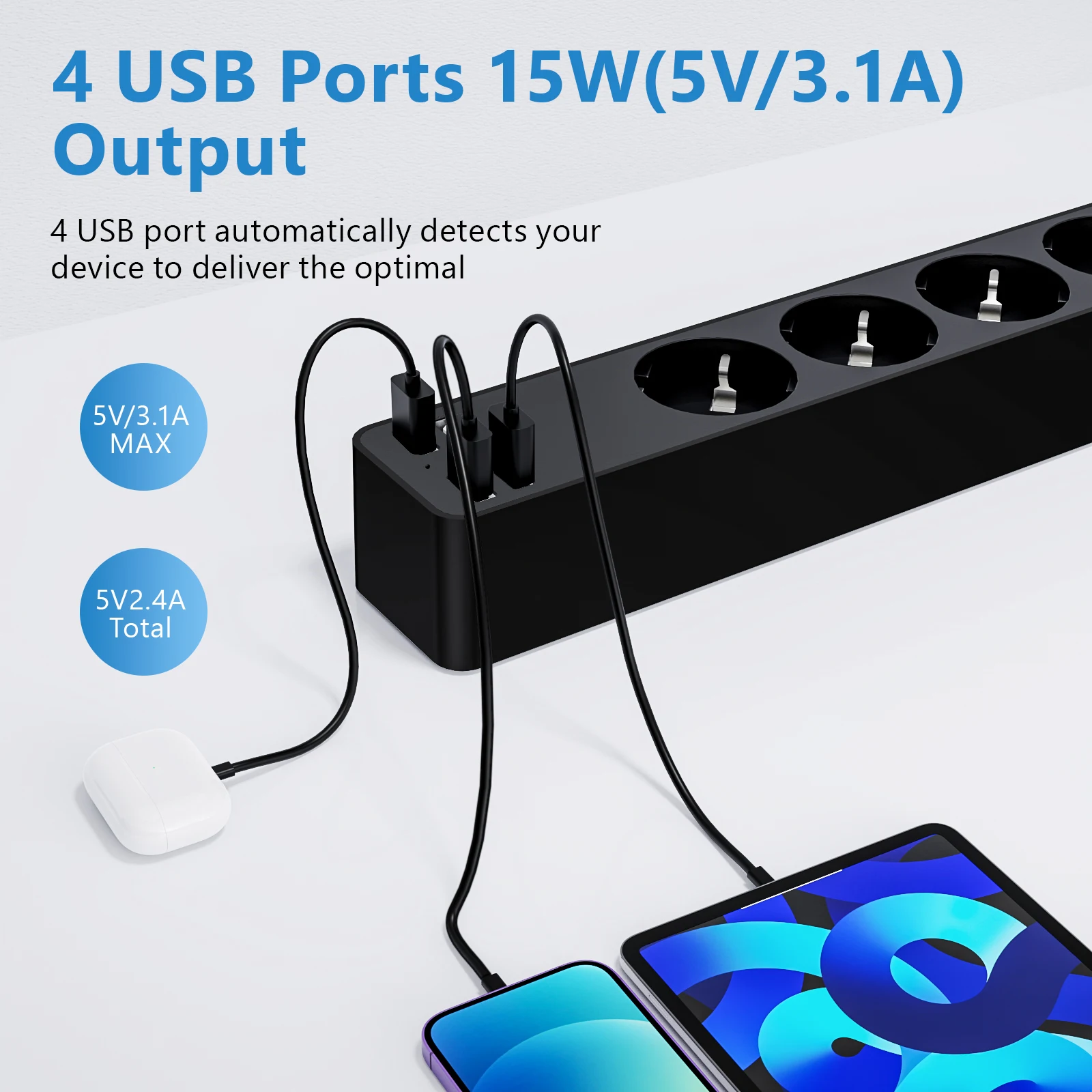 Удлинитель электрический JINGMIN с выключателем удлинитель питания для дома и офиса