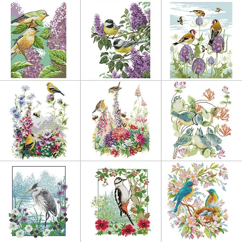 Серия Птицы и цветы Joy Sunday Набор для вышивки крестом с принтом 14 16 11CT Белый набор