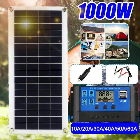 1000 Вт солнечная панель 12 В солнечная батарея 10A-60A контроллер Солнечная панель для телефона RV автомобиля MP3 PAD зарядное устройство уличный ак...