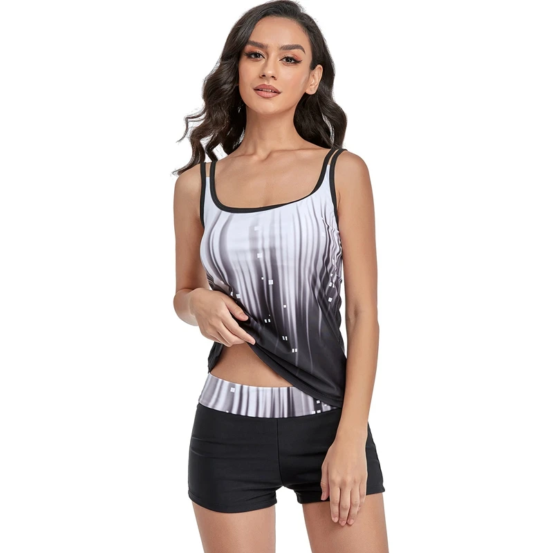 Танкини удобный облегающий женский купальник черного цвета с плоской подошвой |