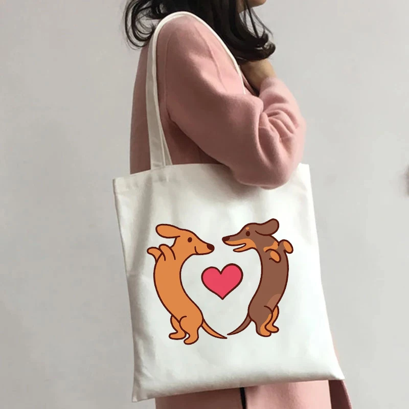 

Женская сумка для покупок с принтом «такса» и надписью «Love Dog»