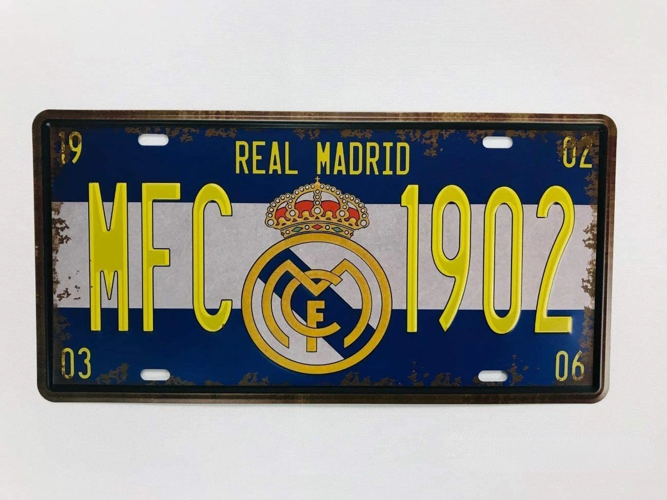 Placa de matrícula de Metal de recuerdo (Real Madrid), placa Vintage de estaño para el hogar, decoración de pared de Bar, vehículo de coche de 6x12 pulgadas