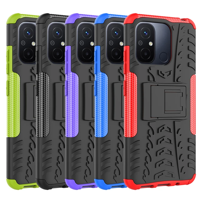 

For Xiaomi Redmi 12C Case For Redmi 12C Capas Armor Holder Bumper Shockproof Dual Layer Hard Cover For Xiaomi Redmi 12C Fundas