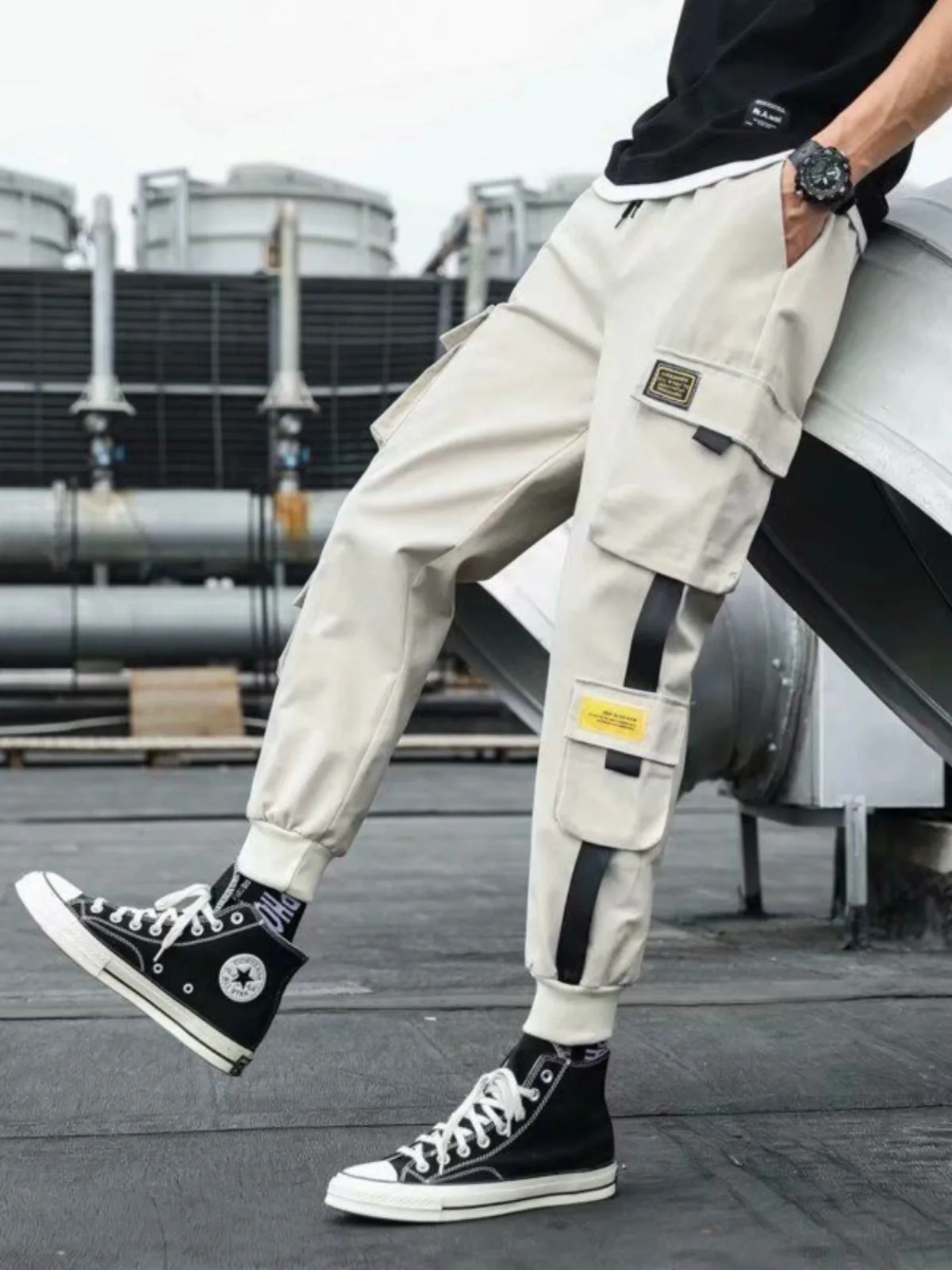 Мужские брюки-карго в повседневном стиле с эластичной резинкой на талии до
