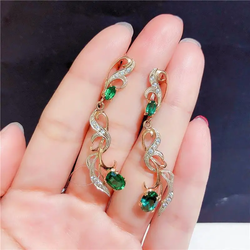 

585 Purple Gold Green gem earrings for women Classic Luxury Long Style earings 14K Rose Gold Plating Wedding Engagement Jewelry