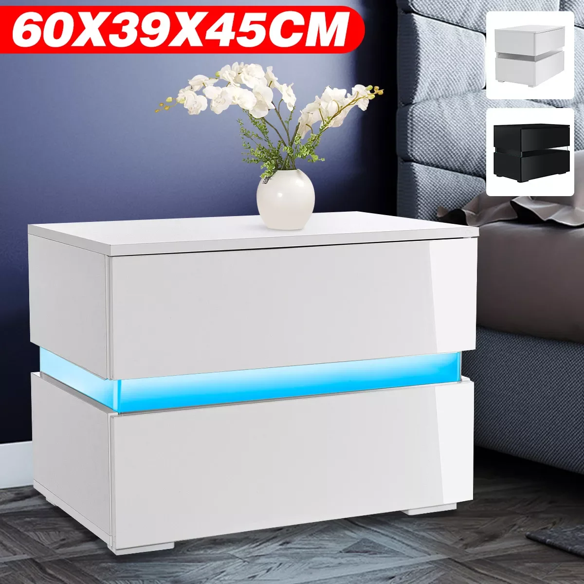 

2023 RGB LED Tea Coffee Tables with 2 Drawers Living Room Furniture Modern Bedside Table File Cabinet Storage Organizer Nightsta