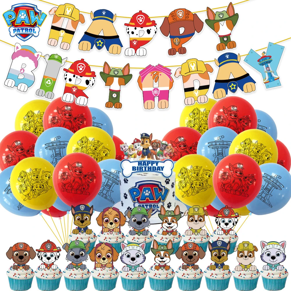 

Anime Paw Patrol Birthday Decorations Set Puppy Patrol Theme Pull Flag Balloon Cake Insert Card Set Boy Party Supplies Toys Gift