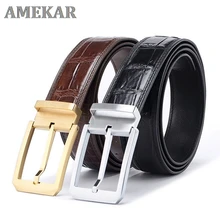 Crocodile Leather Belt Men Pin Buckle Business Men Belt Leather Brand Luxury Designer Waist Belt For