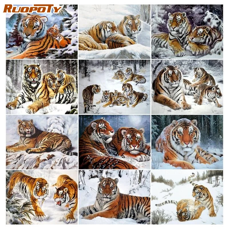 

RUOPOTY 60x75cm Painting by numbers Tiger Handpainted Painting Number Animals DIY Paint by numbers Adults crafts Home decor