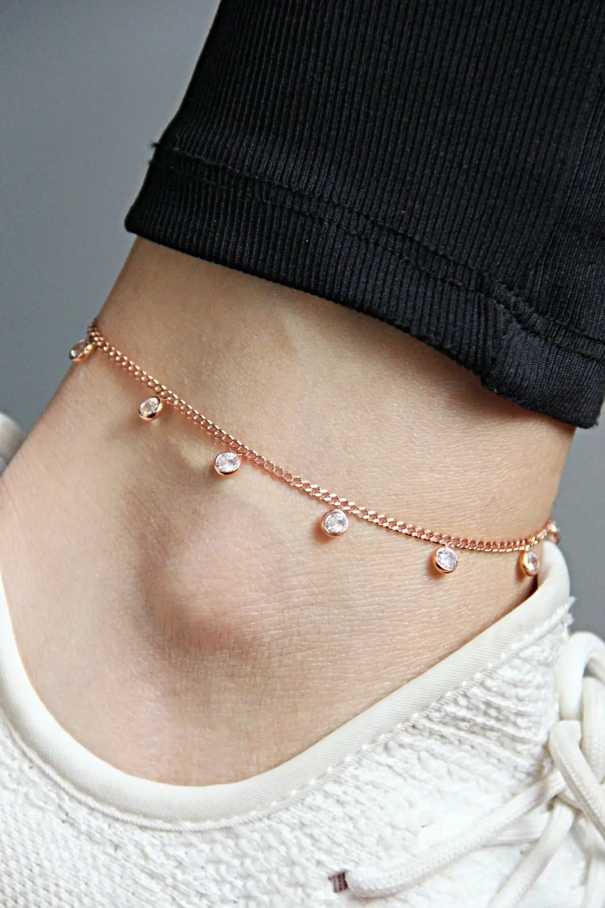 

Zircon Silver Rose Chain Anklets-H006501