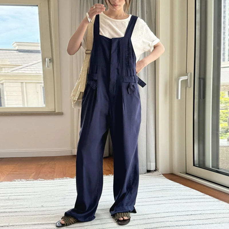 Женский комбинезон с широкими штанинами Johnature льняной в Корейском стиле