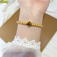 Simple and Versatile Kitten Tiger Eye Stone Beaded Hand String Vietnamese Gold Jewelry Elastic Rope Bracelet Female Long-lasting