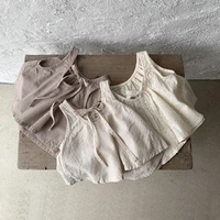 2022 summer new baby girl sleeveless shirts solid kids cotton linen t shirts breathable girls tops loose infant girl vest