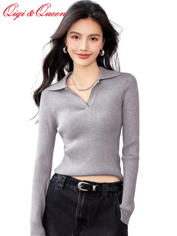 

Qiqi&queen Autumn Winter Korean Elegant Fashion Vintage Knitted Pullover Sweater Long Sleeve Loose Casual Baottoming Tops Women