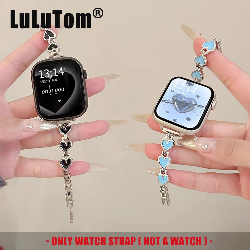 Модный ремешок-цепочка с сердечком для Apple iWatch серии 10 9 8 7 6 5 4 3 SE Ultra 2 ремешок