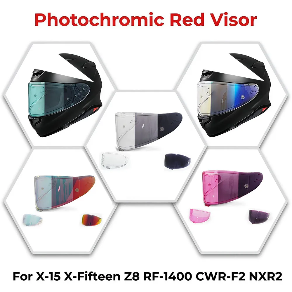 Фото Фотохромные темно-чайные и красные визоры для шлемов Shoei X-15, X-Fifteen, Z8, Z-8, RF-1400, CWR-F2, NXR2, X15 №1