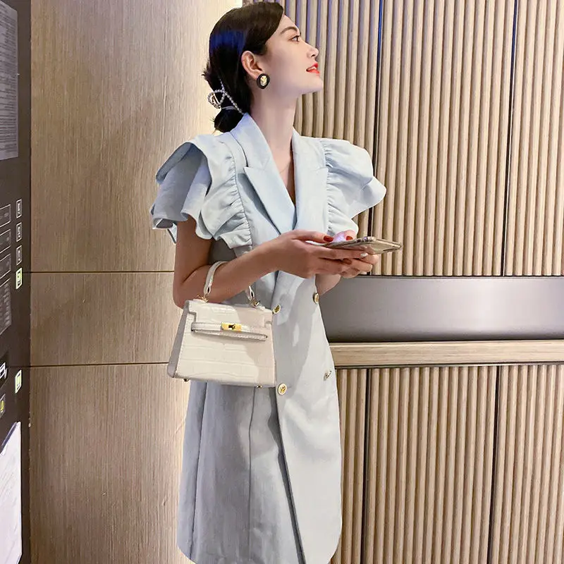 

Женское платье с коротким рукавом, элегантное популярное однотонное молодежное платье на пуговицах в Корейском стиле, летняя уличная одежд...