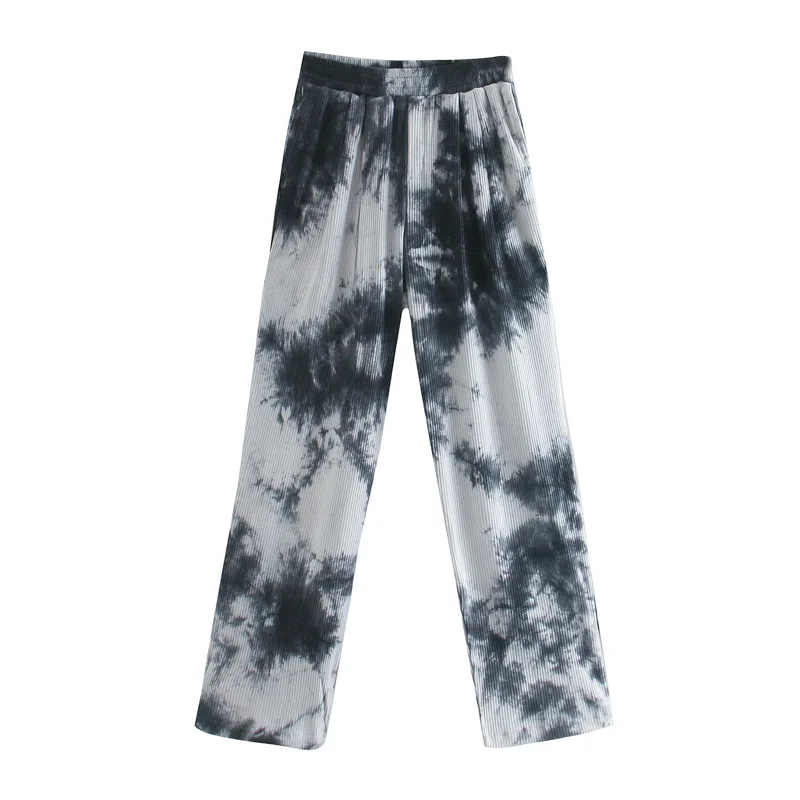 

Female Tie-dye Long-sleeved T-shirt + Tie-dye Trousers Two-piece Suit Fashion All-match Drawstring High Waist Bottoming Shirt