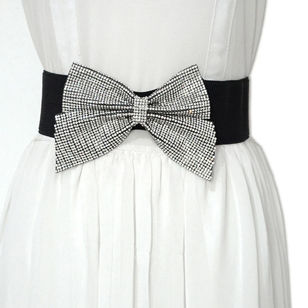 

Женский модный эластичный пояс с бантом и кристаллами, мягкий элегантный ремень, роскошные дизайнерские ремни для женщин SCM0067