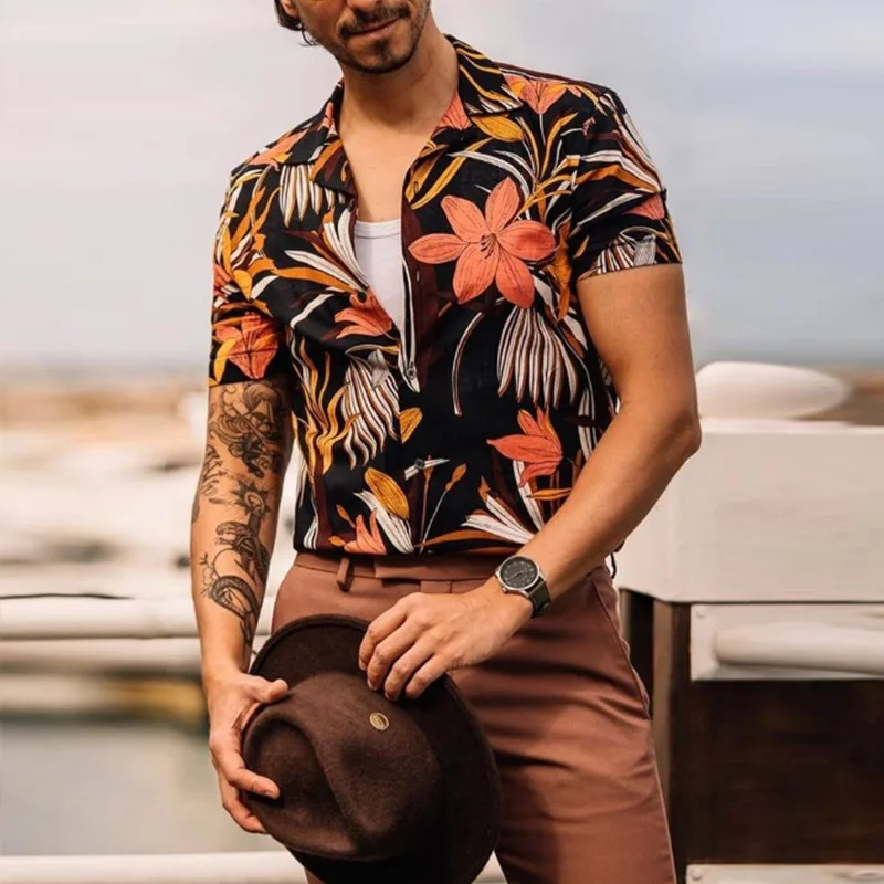 

Men's Short Sleeve Shirt 2023 Summer New Fashion Trend Personality Print Casual Large Size Shirt