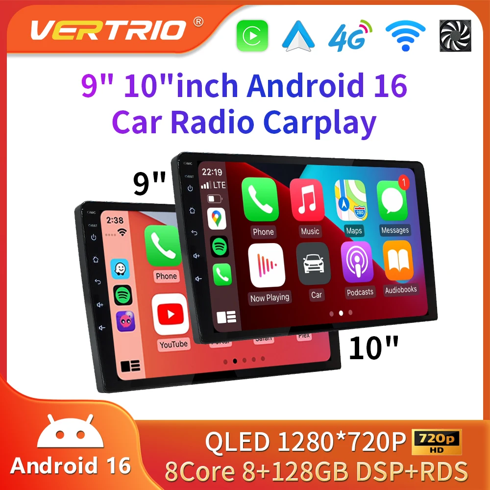 Фото Автомагнитола Android 16 с CarPlay и GPS-навигацией для Toyota, Hyundai, Nissan, Kia, LADA, FIAT, VW, 9-10 дюймов №1