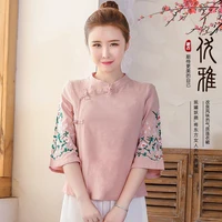 new chinese style womens shirts stand collar buckle loose national women blouse top size chinese traditional coat woman