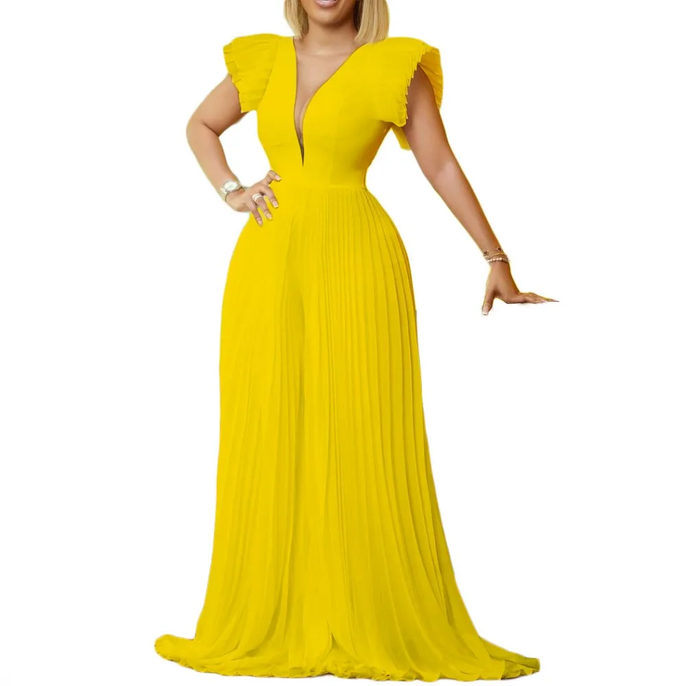 Женский плиссированный комбинезон до пола элегантный для вечерние с