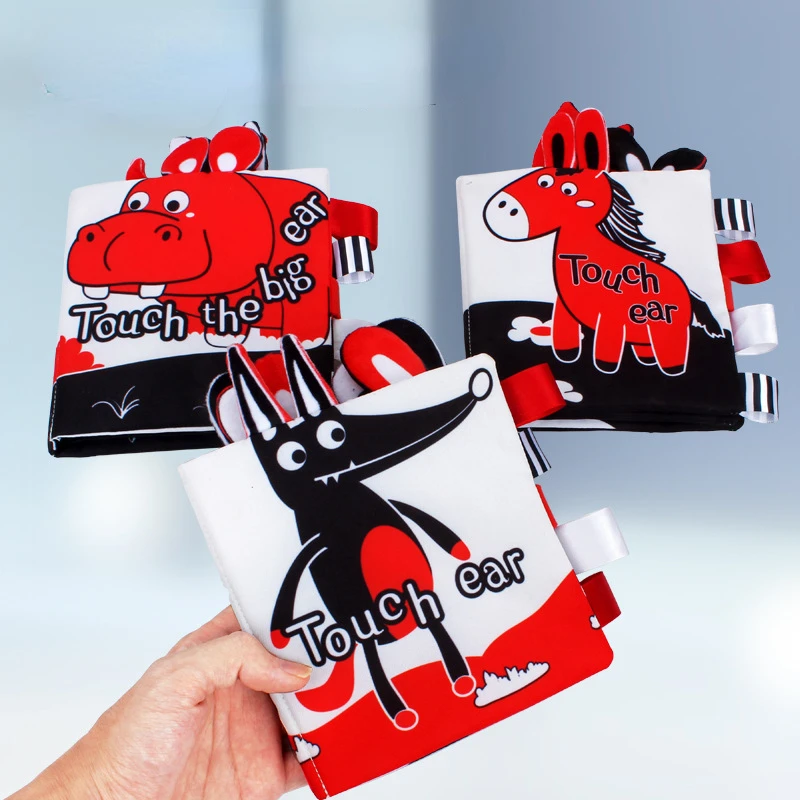 

3D Animal Enlightenment Cognition Black & Red Vision Baby Cloth Book Bebes Toys Animal Learning Education Activity Books