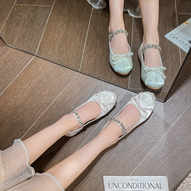 Женские туфли 2023 Туфли Мэри Джейн женская обувь с кристаллами мягкие кожаные